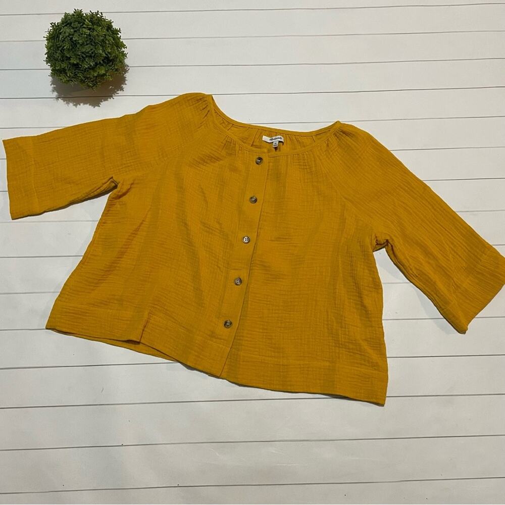 Madewell Mustard Yellow Button-Front Cropped Blouse